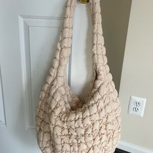 COS Cream Textured Shoulder Bag with Slouchy Design